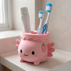 Erdbeermilch Axolotl Zahnbürstenhalter, 3D-gedruckt, handbemalt, Badezimmer Organizer