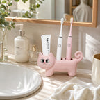 Rosa Keramik Zahnbürstenhalter Katzenform Badezimmer Organizer