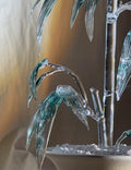 Durchscheinende blaue Glas-Bambus-Pflanzenskulptur mit Keramiktopf, Zen-Dekoration, 1 Stück