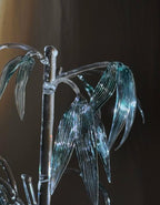 Durchscheinende blaue Glas-Bambus-Pflanzenskulptur mit Keramiktopf, Zen-Dekoration, 1 Stück