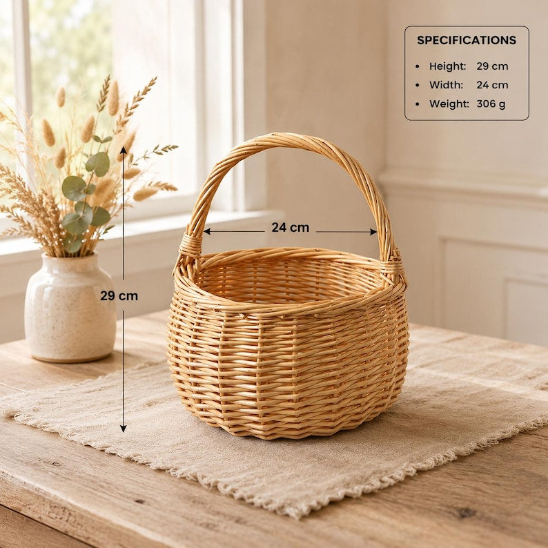 Weidenkorb mit Henkel 29 cm, natürliche Aufbewahrung im Landhausstil, Obstkorb