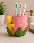 Zahnbürstenhalter Ente in Tulpe 3D-gedruckt handbemalt Badezimmer Organizer