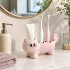 Rosa Keramik Zahnbürstenhalter Katzenform Badezimmer Organizer