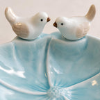 Keramik Ringablage mit Liebesvogelmotiv, Schmucktablett Blumenform, Eheringhalter für Paare, Weiß Rosa Blau Grün, 4,9 Zoll