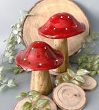 Fliegenpilz aus Holz mit roter Emaille – Herbstdekoration, Tischdekoration im Set (13-15 cm)