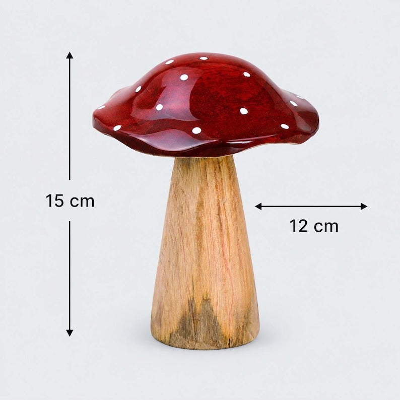 Fliegenpilz aus Holz mit roter Emaille – Herbstdekoration, Tischdekoration im Set (13-15 cm)