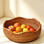 Handgeflochtene Rattan-Körbe 3er-Set Boho Wellenrand Aufbewahrung Obst