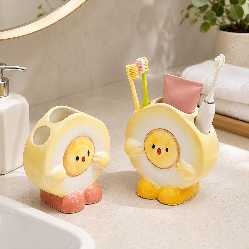 Keramik Zahnbürstenhalter Kükenform Badezimmer Organizer Kawaii Deko