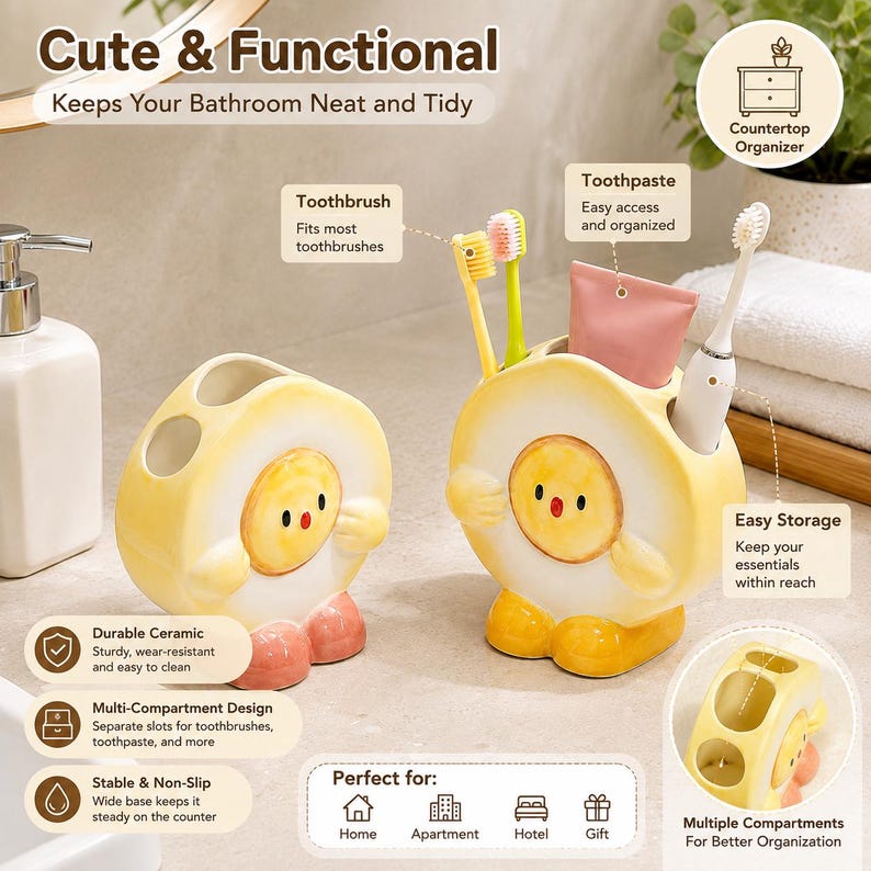 Keramik Zahnbürstenhalter Kükenform Badezimmer Organizer Kawaii Deko