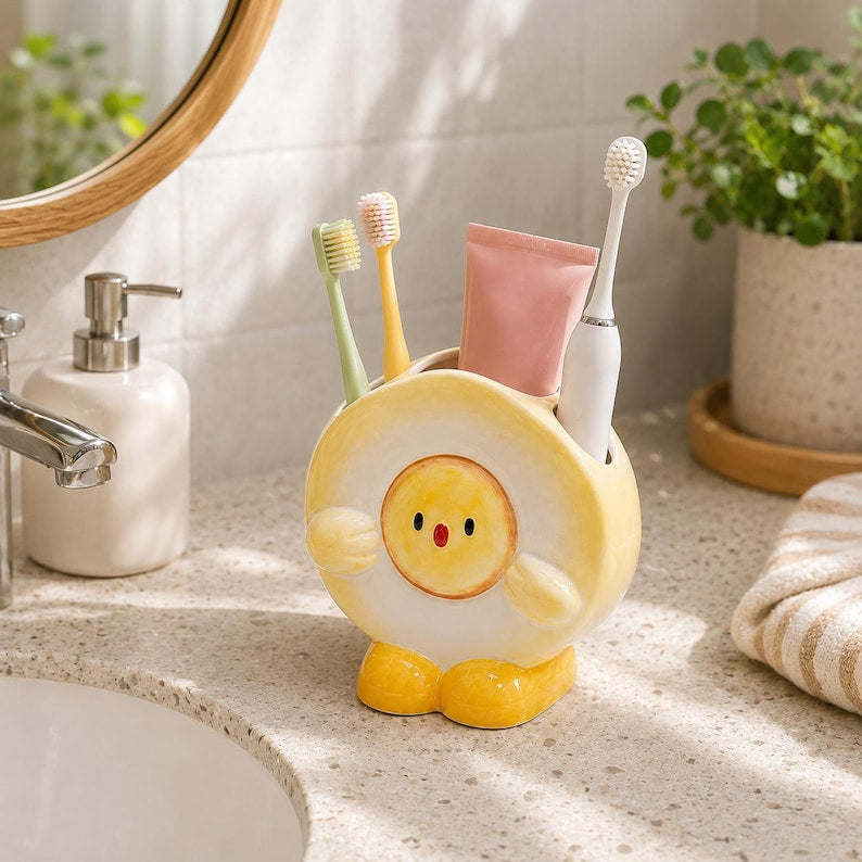 Keramik Zahnbürstenhalter Kükenform Badezimmer Organizer Kawaii Deko