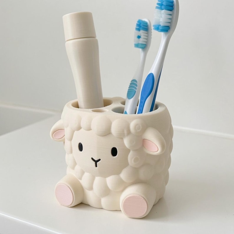 Zahnbürstenhalter Lamm Pastell Handbemalt 3D-Druck Badezimmer Organizer