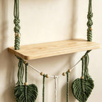 Handgewebter Wandteppich in Blattform, Wandregal im Boho-Stil, ein- und zweistöckig, Holzbrett, 39 cm