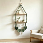 Handgewebter Wandteppich in Blattform, Wandregal im Boho-Stil, ein- und zweistöckig, Holzbrett, 39 cm