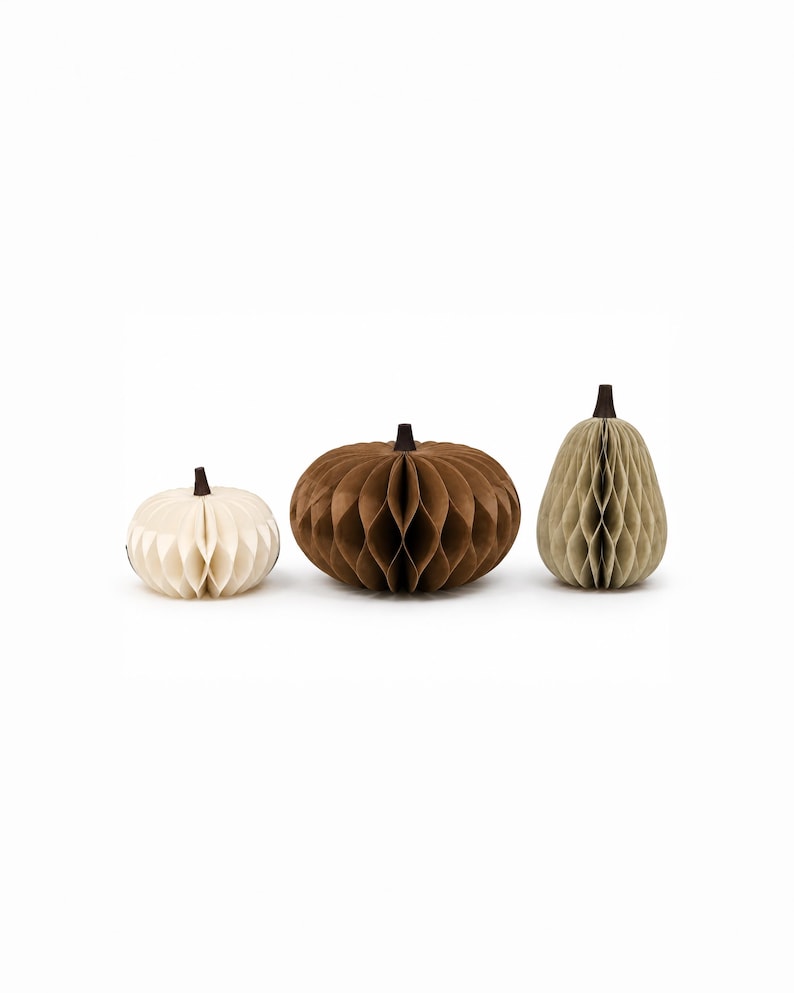 Papier Kürbis 3er Set Herbstdeko faltbar mit Magnetverschluss 11,8-24 cm
