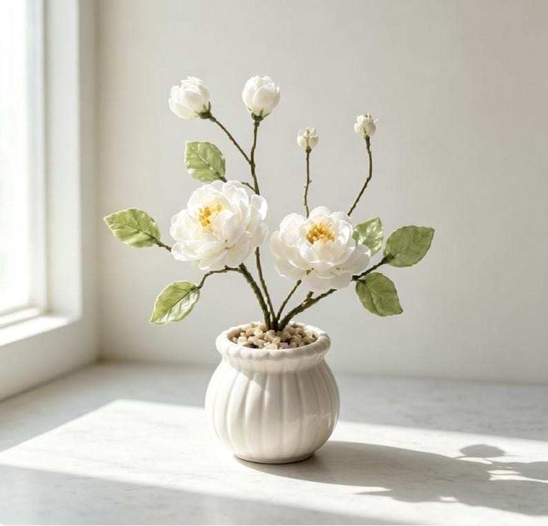 Weißer Glas Kamelien-Bonsai Mini Glaspot Oktopusblume Deko