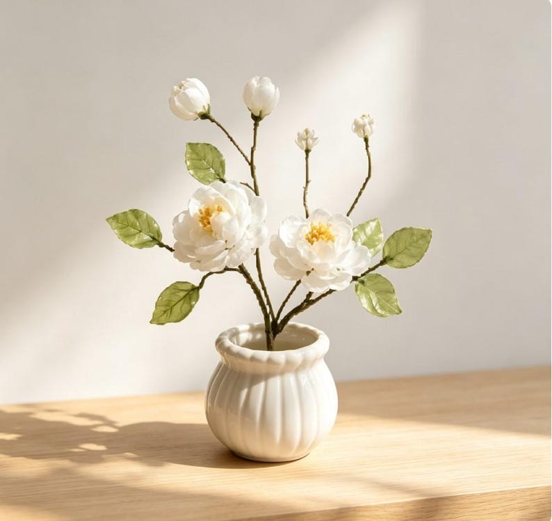 Weißer Glas Kamelien-Bonsai Mini Glaspot Oktopusblume Deko