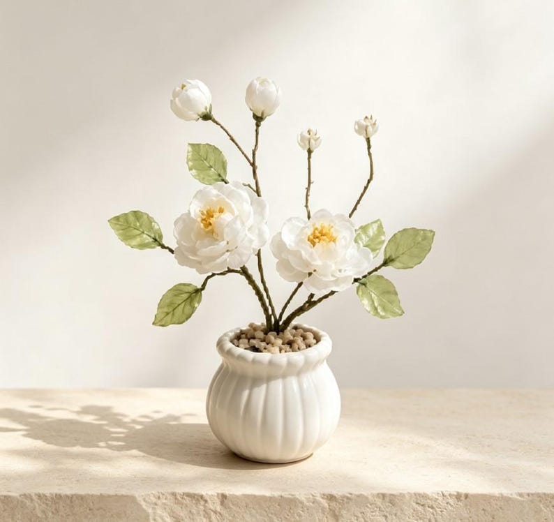 Weißer Glas Kamelien-Bonsai Mini Glaspot Oktopusblume Deko