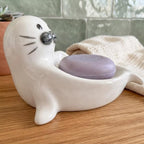 Keramik-Seifenschale mit Robbenmotiv, Badezimmer-Deko im Küstenstil, 19 cm