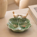 Keramik Ringablage mit Liebesvogelmotiv, Schmucktablett Blumenform, Eheringhalter für Paare, Weiß Rosa Blau Grün, 4,9 Zoll