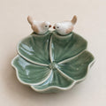 Keramik Ringablage mit Liebesvogelmotiv, Schmucktablett Blumenform, Eheringhalter für Paare, Weiß Rosa Blau Grün, 4,9 Zoll