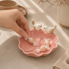 Keramik Ringablage mit Liebesvogelmotiv, Schmucktablett Blumenform, Eheringhalter für Paare, Weiß Rosa Blau Grün, 4,9 Zoll