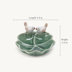 Keramik Ringablage mit Liebesvogelmotiv, Schmucktablett Blumenform, Eheringhalter für Paare, Weiß Rosa Blau Grün, 4,9 Zoll