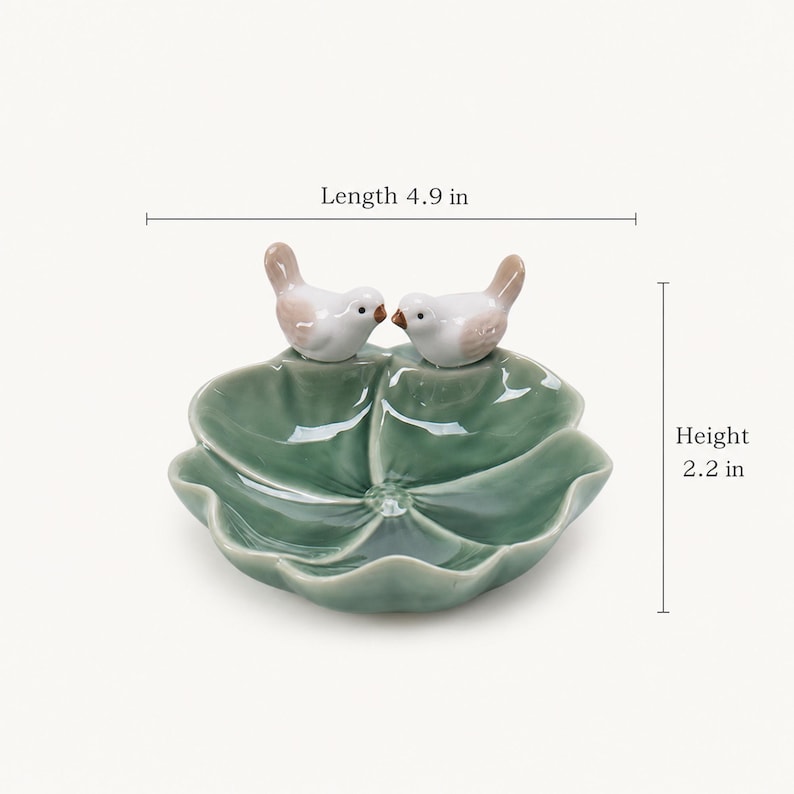 Keramik Ringablage mit Liebesvogelmotiv, Schmucktablett Blumenform, Eheringhalter für Paare, Weiß Rosa Blau Grün, 4,9 Zoll