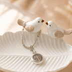 Keramik Schmuckschale Blattform mit Vogelmotiv, Ringhalter Damen, 22x13x3cm