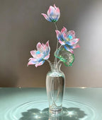 Handgeblasene Lotusblumen-Skulptur aus Glas, rosa-blauer Farbverlauf, Teichdekoration, Tischkunst