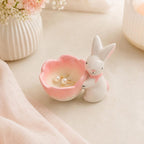 Keramik-Schmuckschale in Hasenform mit rosa Blume, Ringhalter