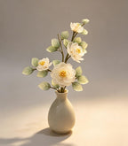Künstliche Weiße Kamelie mit Keramikvase, Wabi-Sabi Tischdekoration, Mori Stil Schlafzimmer Ornament, Blumenarrangement