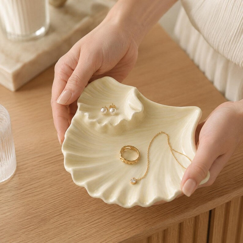 Ginkgoblatt Keramik Schmuckschale, Ringschale & Kosmetikablage, Ablage für Eingangsbereich & Kommode