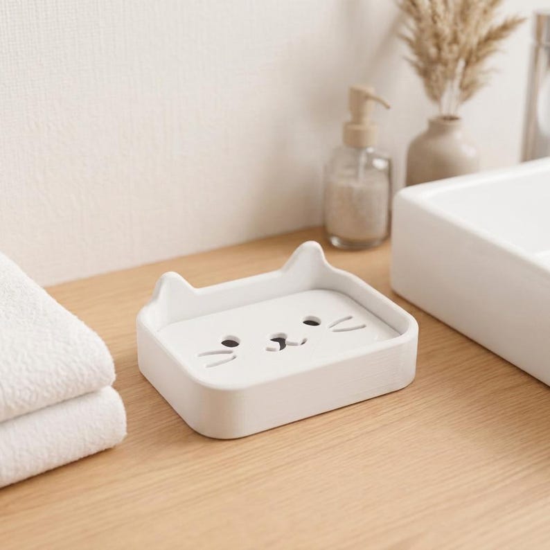 3D-gedruckte Seifenschale im Tierdesign Katze Bär Hase, Seifenspenderhalter für Badezimmer, 120x80x44mm
