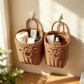 Handgeflochtener Rattan Wandkorb, Hängeaufbewahrung, 2er-Set, Boho Landhausstil, groß und klein