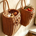 Handgeflochtener Rattan Wandkorb, Hängeaufbewahrung, 2er-Set, Boho Landhausstil, groß und klein