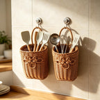 Handgeflochtener Rattan Wandkorb, Hängeaufbewahrung, 2er-Set, Boho Landhausstil, groß und klein
