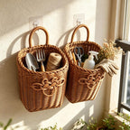 Handgeflochtener Rattan Wandkorb, Hängeaufbewahrung, 2er-Set, Boho Landhausstil, groß und klein