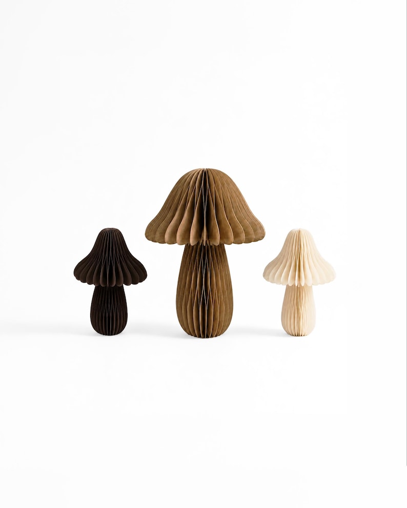 Papierpilze 3er-Set Herbstdeko faltbar mit Magneten, 10 cm & 15 cm, Papier