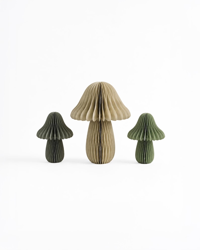 Papierpilze 3er-Set Herbstdeko faltbar mit Magneten, 10 cm & 15 cm, Papier