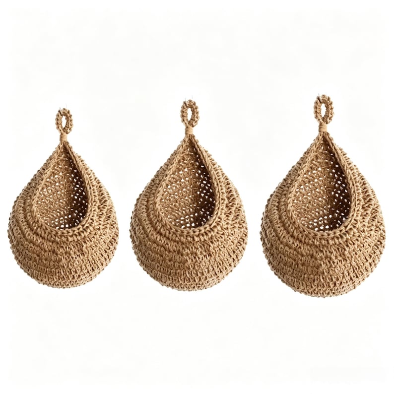 Hängender Obstnetzbeutel aus Baumwollseil, Boho-Aufbewahrung für Obst und Gemüse, 1er oder 3er-Pack, Braun/Khaki/Weiß/Naturleinen