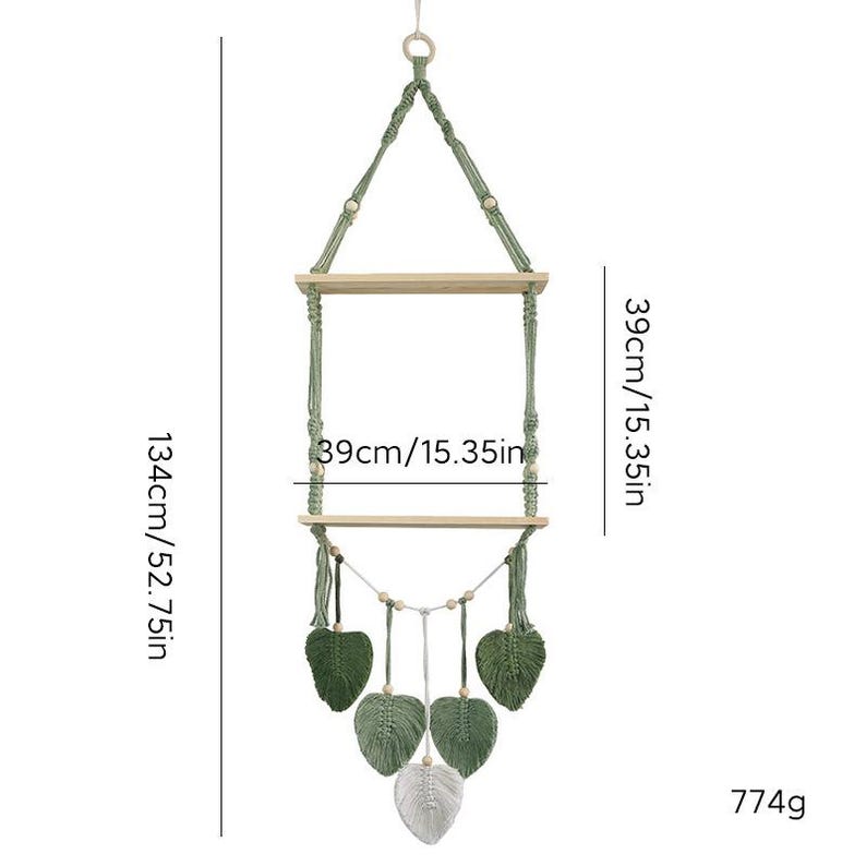 Handgewebter Wandteppich in Blattform, Wandregal im Boho-Stil, ein- und zweistöckig, Holzbrett, 39 cm
