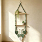 Handgewebter Wandteppich in Blattform, Wandregal im Boho-Stil, ein- und zweistöckig, Holzbrett, 39 cm