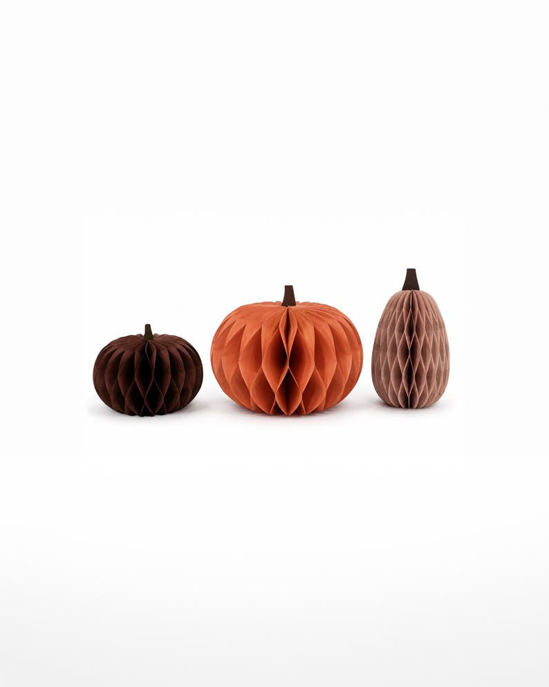 Papier Kürbis 3er Set Herbstdeko faltbar mit Magnetverschluss 11,8-24 cm
