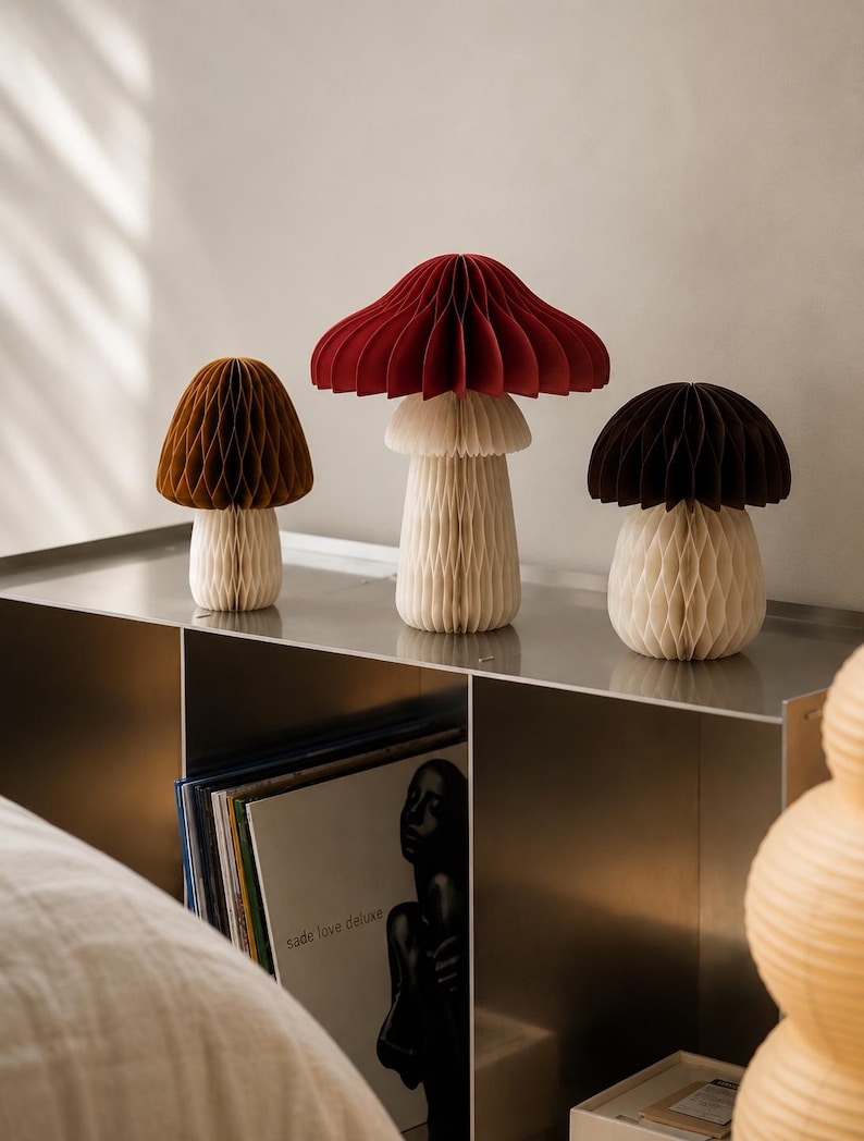 Papier-Pilze 3er-Set Herbstdeko faltbar mit Magnet