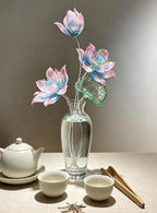 Handgeblasene Lotusblumen-Skulptur aus Glas, rosa-blauer Farbverlauf, Teichdekoration, Tischkunst
