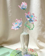 Handgeblasene Lotusblumen-Skulptur aus Glas, rosa-blauer Farbverlauf, Teichdekoration, Tischkunst