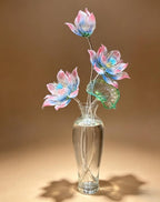 Handgeblasene Lotusblumen-Skulptur aus Glas, rosa-blauer Farbverlauf, Teichdekoration, Tischkunst