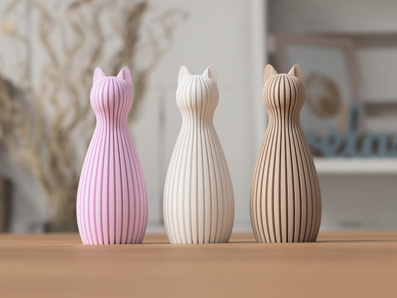Katzenfigur 3D-gedruckt, minimalistisch, verschiedene Farben und Größen erhältlich