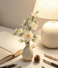 Künstliche Weiße Kamelie mit Keramikvase, Wabi-Sabi Tischdekoration, Mori Stil Schlafzimmer Ornament, Blumenarrangement