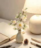 Künstliche Weiße Kamelie mit Keramikvase, Wabi-Sabi Tischdekoration, Mori Stil Schlafzimmer Ornament, Blumenarrangement